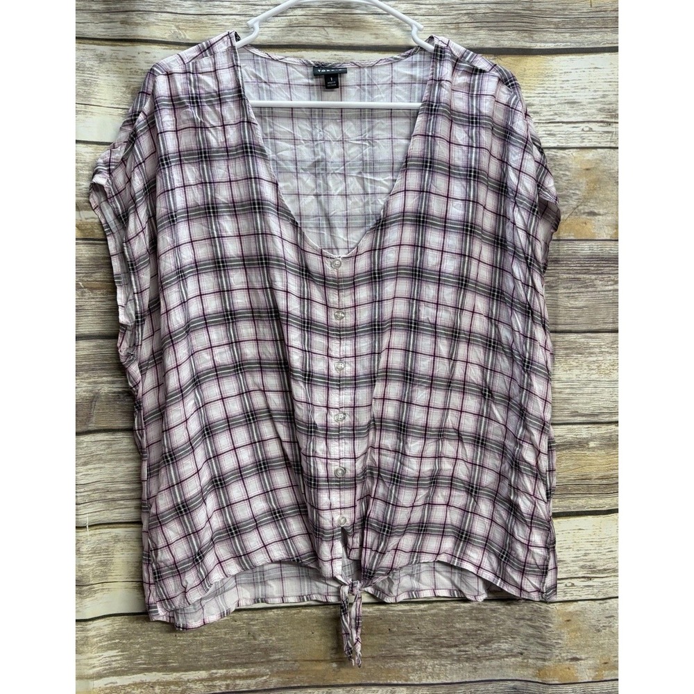 Torrid Women's Plus 1 1XL Plaid Challis Tie Front Dolman Shirt Top V-Neck